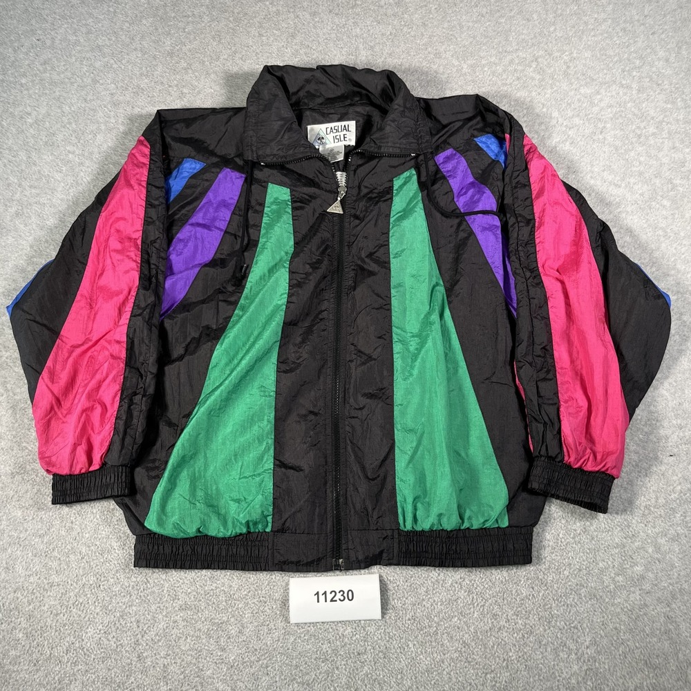 Vintage Casual Isle Windbreaker Jacket Womens Medium Multicolor Colorblock Nylon